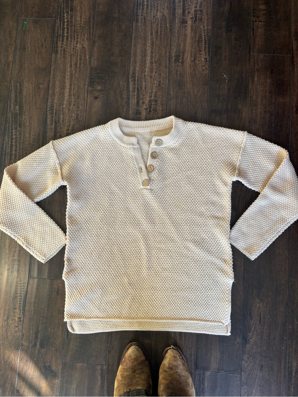 RRL-Style Men's Cream Textured Henley Sweater